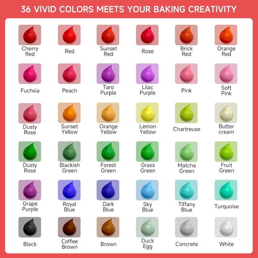Master's 36-Color Liquid Food Coloring Set - Highly Concentrated for Cake, Desserts & Macarons