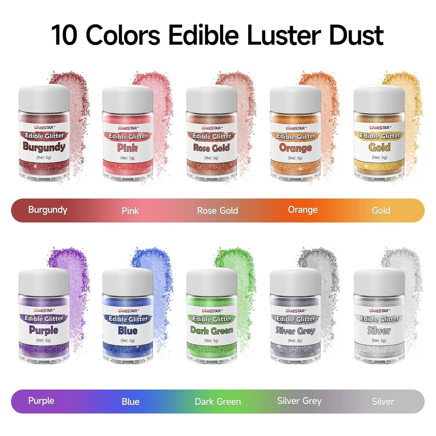 Vibrant 10-Color Edible Glitter Set, 100% Food Grade Luster Dust for Cakes, Cookies & Drinks