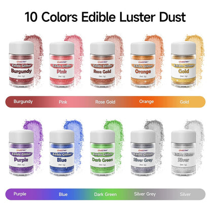 Vibrant 10-Color Edible Glitter Set, 100% Food Grade Luster Dust for Cakes, Cookies & Drinks