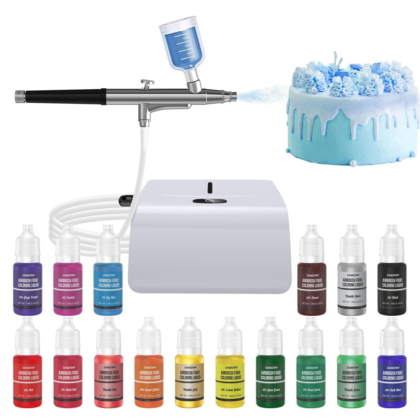 Complete Cake Airbrush Decorating Kit with 16 Vibrant Food Colors