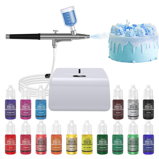 Complete Cake Airbrush Decorating Kit with 16 Vibrant Food Colors