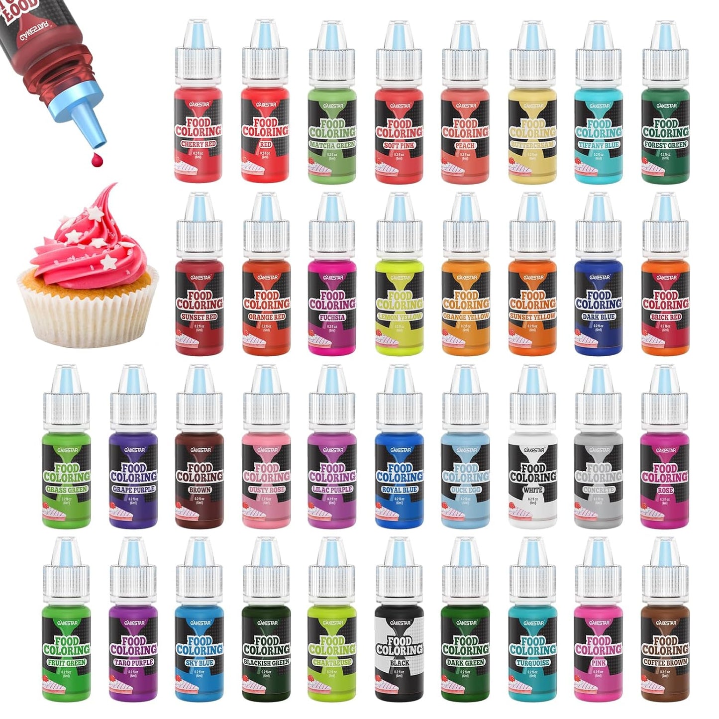 Master's 36-Color Liquid Food Coloring Set - Highly Concentrated for Cake, Desserts & Macarons