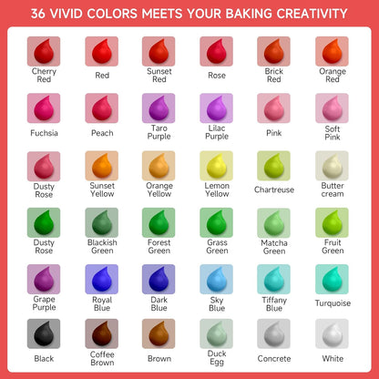 Master's 36-Color Liquid Food Coloring Set - Highly Concentrated for Cake, Desserts & Macarons